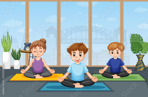 People practicing yoga exercise and meditation