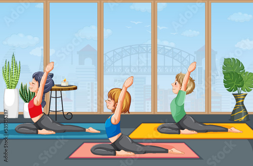 People practicing yoga exercise and meditation