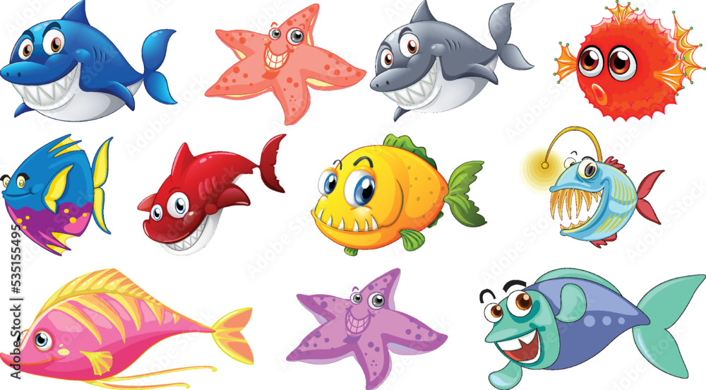 Sea animals cartoon collection