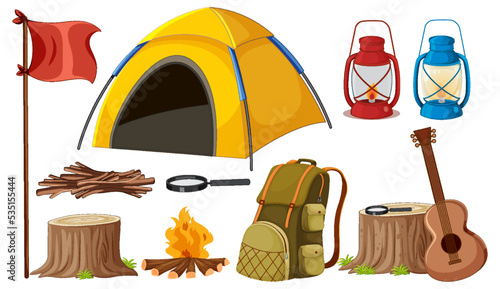 Set of camping objects
