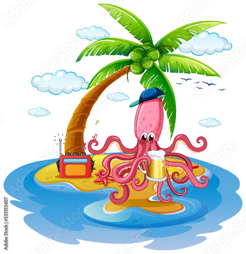 Octopus cartoon character at the beach