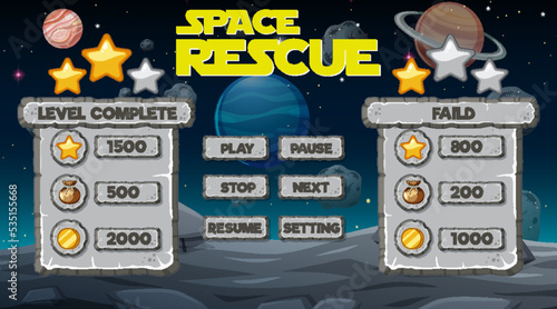 Space game background template and elements