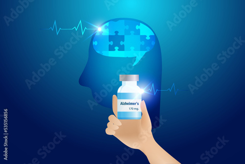 Alzheimer's medicine for dementia Alzheimer's diseases. Doctor hand hold Alzheimer's drug for senior patient who lost his memories in brain. World Alzheimer's day and  therapy treatment concept.