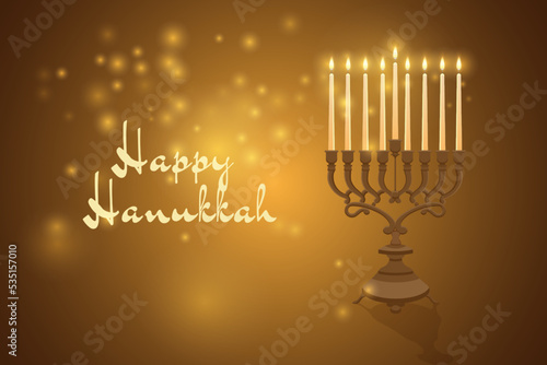 Happy Hanukkah. Candlestick with nine candles.