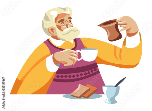 Grandpa drinking coffee for breakfast in cafe