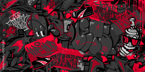 Dark Black Trendy Abstract Urban Street Art Graffiti Style Vector Illustration Background Template