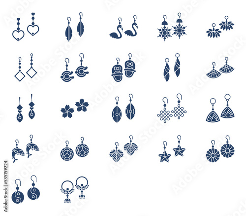 Earrings and jewellery icon set