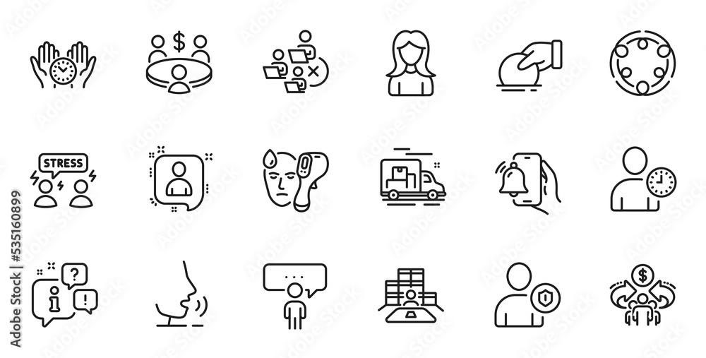 Outline set of Time management, Sharing economy and Alarm clock line icons for web application. Talk, information, delivery truck outline icon. Vector Outline set of Time management, Sharing economy and Alarm clock line icons for web application. Talk, information, delivery truck outline icon. Vector