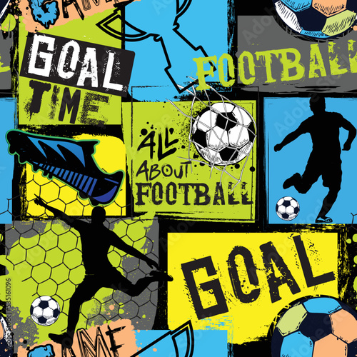 Abstract seamless pattern for boys. Football pattern. Grunge urban pattern wi...