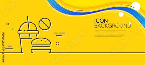 Stop Fast food line icon. Abstract yellow background. Hamburger with soda drink sign. Unhealthy burger symbol. Minimal fast food line icon. Wave banner concept. Vector