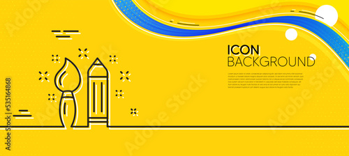 Creativity line icon. Abstract yellow background. Graphic art sign. Brush and pencil symbol. Minimal creativity line icon. Wave banner concept. Vector