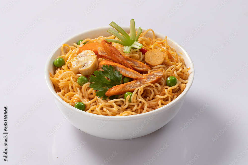 Bowl of noodles on white background Bowl of noodles on white background