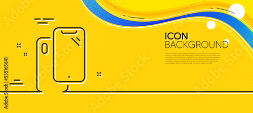 Smartphone line icon. Abstract yellow background. Phone cover sign. Mobile device symbol. Minimal smartphone line icon. Wave banner concept. Vector