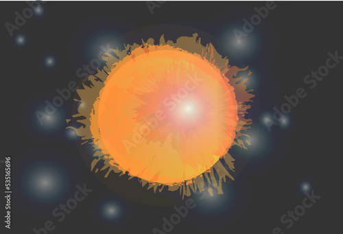 Vector illustration of a beautiful full sun near and around the stars.