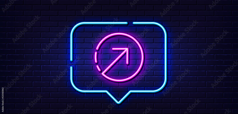 Neon light speech bubble. Direction arrow line icon. Arrowhead symbol. Navigation pointer sign. Neon light background. Direction glow line. Brick wall banner. Vector Neon light speech bubble. Direction arrow line icon. Arrowhead symbol. Navigation pointer sign. Neon light background. Direction glow line. Brick wall banner. Vector