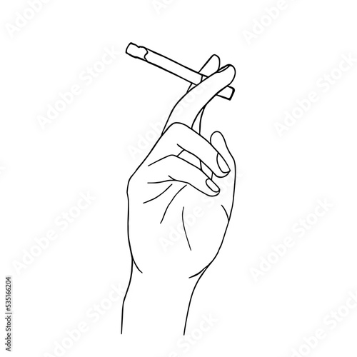 Line art minimal of hand holding cigarette in hand drawn concept for decoration, doodle style