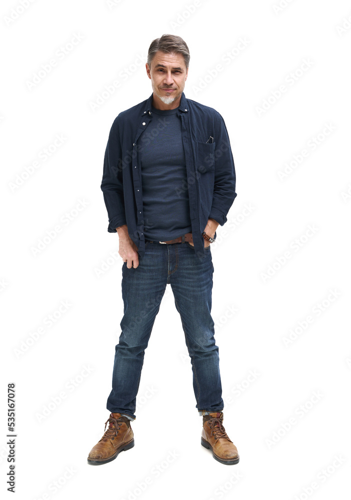 Full length portrait of happy casual older man smiling, Mid adult ...