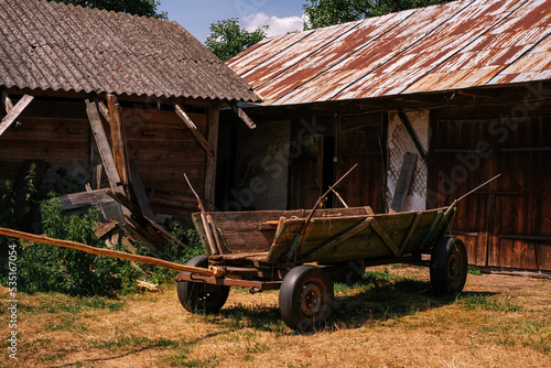 hay cart at the farm close-up