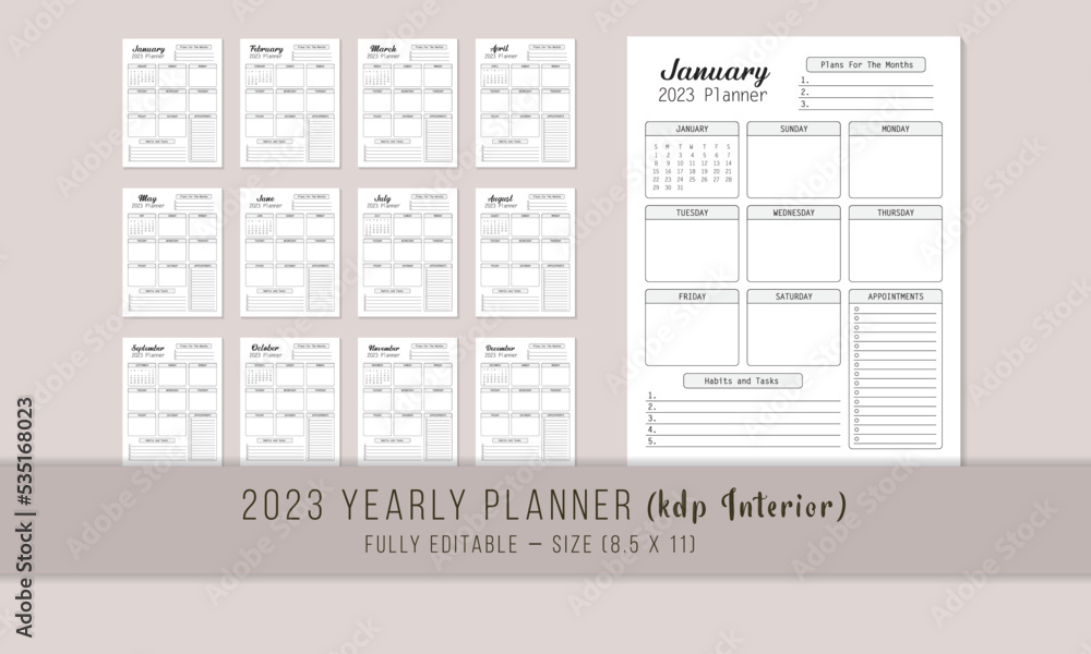 2023 Yearly Planner KDP Interior Template Stock Vector | Adobe Stock