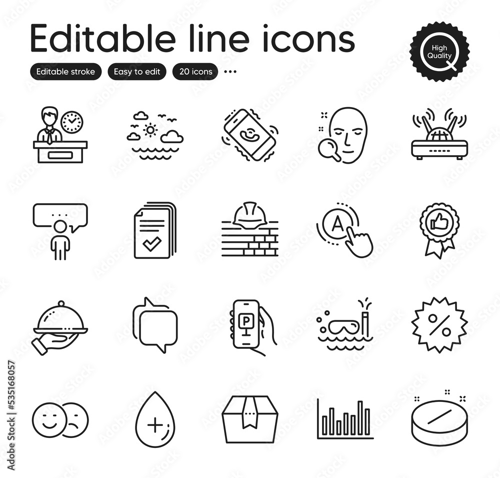 Set of Business outline icons. Contains icons as Messenger, Consulting business and Positive feedback elements. Travel sea, Wifi, Bar diagram web signs. Presentation time, Handout. Vector Set of Business outline icons. Contains icons as Messenger, Consulting business and Positive feedback elements. Travel sea, Wifi, Bar diagram web signs. Presentation time, Handout. Vector