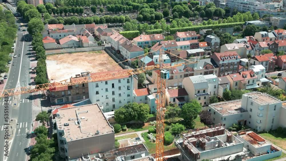 Building construction crane. Aerial drone view Building construction crane. Aerial drone view