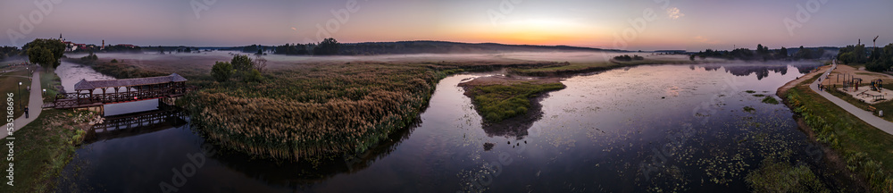 Morning fog the Suprasl River at sunrise.