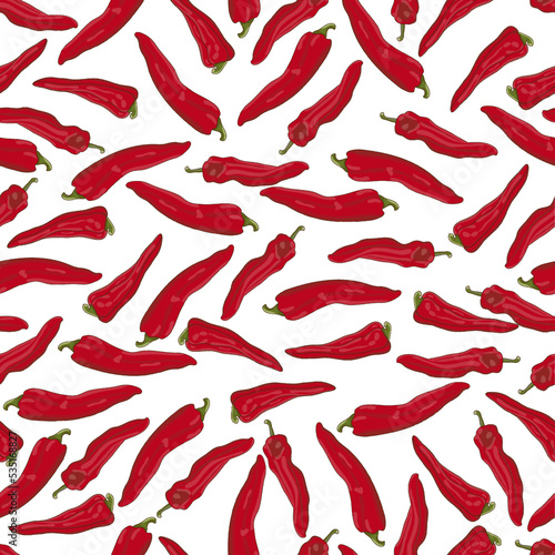 Seamless pattern with whole, half, wedges of Sweet Italian chili