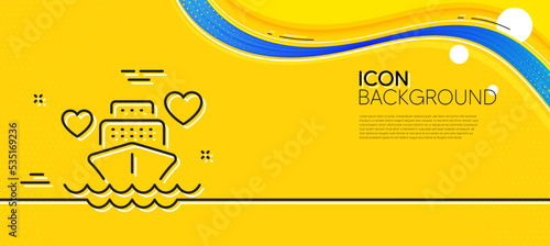 Honeymoon travel line icon. Abstract yellow background. Love trip sign. Valentines day cruise symbol. Minimal honeymoon cruise line icon. Wave banner concept. Vector