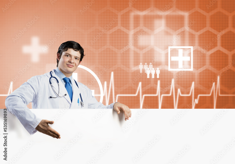 Doctor with banner Doctor with banner