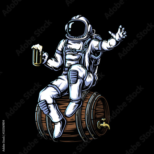 Astronaut with beer illustration
