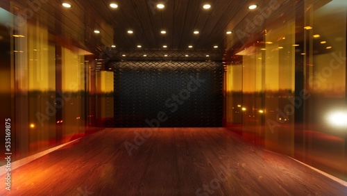 three-dimensional color background for wooden TV studio 3d rendering