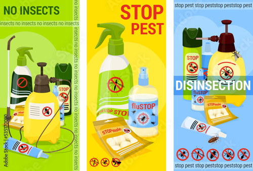 Harmful Insects Cartoon Vertical Banner Set
