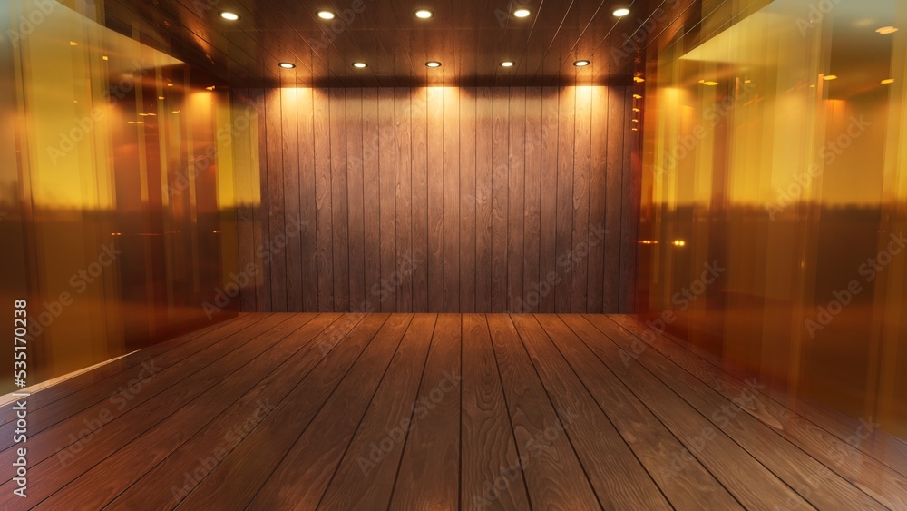 three-dimensional color background for wooden TV studio 3d rendering