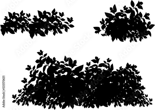 Set of ornamental black plant in the form of a hedge.Realistic garden shrub, seasonal bush, boxwood, tree crown bush foliage.For decorate of a park, a garden or a fence.