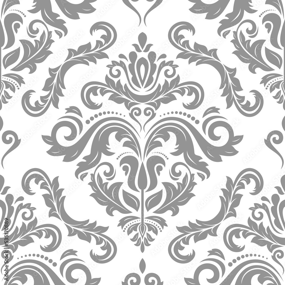 Classic seamless vector gray and white pattern. Damask orient ornament. Classic vintage background. Orient pattern for fabric, wallpapers and packaging Classic seamless vector gray and white pattern. Damask orient ornament. Classic vintage background. Orient pattern for fabric, wallpapers and packaging