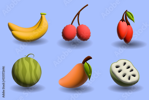 3D Fruit Icon Set Collection