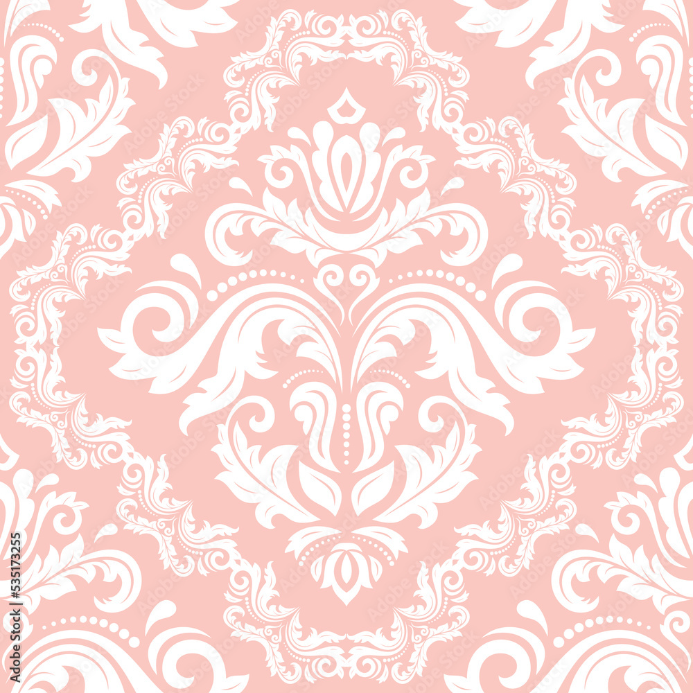 Orient vector pink and white classic pattern. Seamless abstract background with vintage elements. Orient pattern. Ornament for wallpapers and packaging