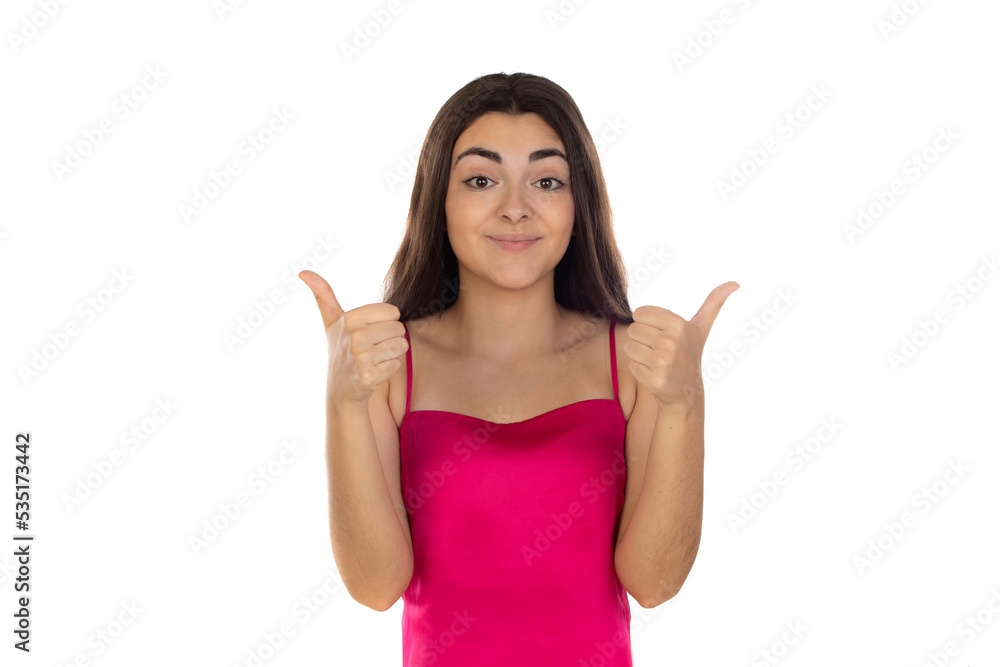 Portrait of teen girl making Ok Gesture, isolated on white background. Portrait of teen girl making Ok Gesture, isolated on white background.