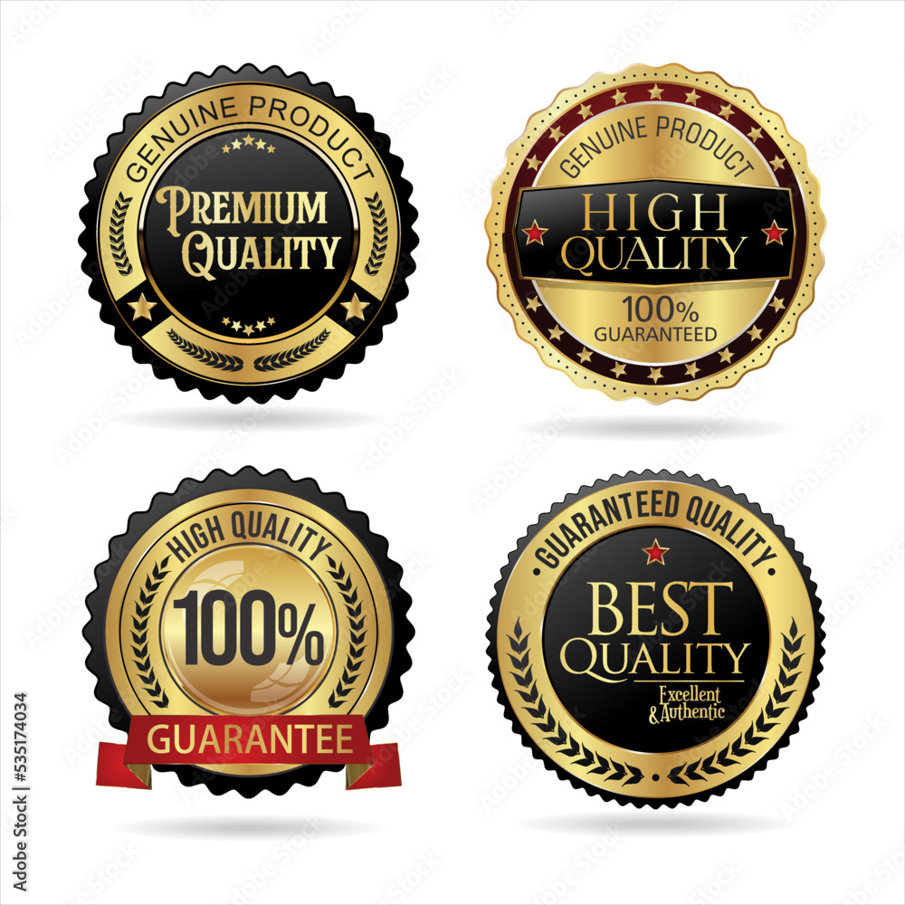 Collection of Premium quality gold and black badge retro design vector illustration 