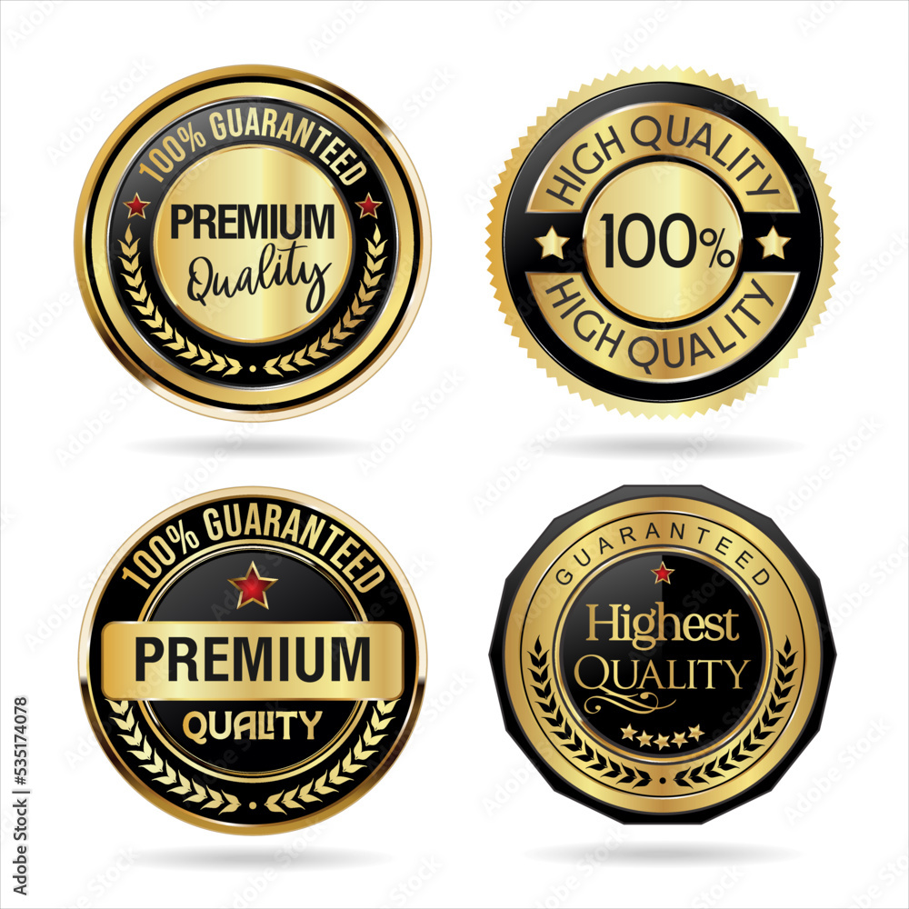 Collection of Premium quality gold and black badge retro design vector illustration 