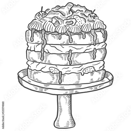 eton mess cake british or england and dessert snack isolated doodle hand drawn sketch with outline style