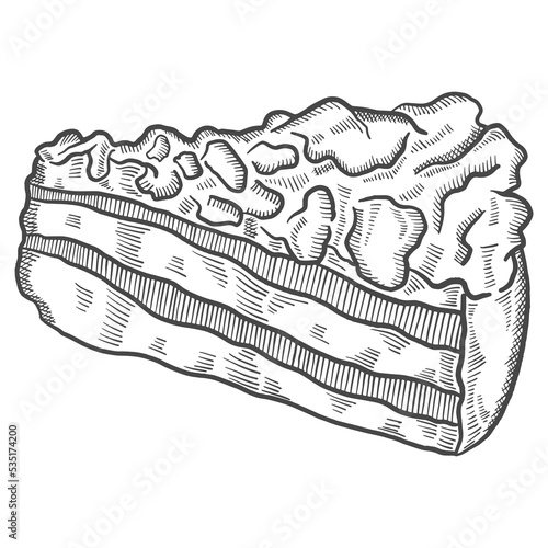 crumble cake british or england and dessert snack isolated doodle hand drawn sketch with outline style