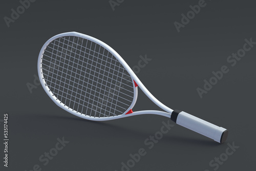 Tennis racquet. Sports equipments. International tournament. Game for laisure. Favorite hobby. 3d render © OlekStock