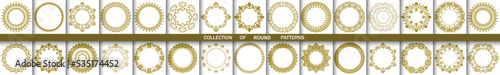 Vintage set of vector round elements. Different golden and white elements for design frames, cards, backgrounds and monograms. Classic patterns. Set of vintage patterns