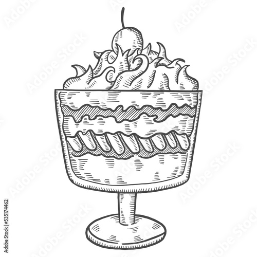 trifle british or england and dessert snack isolated doodle hand drawn sketch with outline style