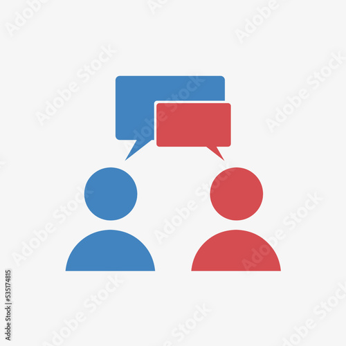 social network flat icon. two people talking to each other with bubble speech. discussion flat icon illustration