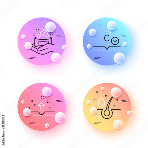 Collagen skin, Skin care and Serum oil minimal line icons. 3d spheres or balls buttons. For web, application, printing. Hand cream, Healthy hairs, Cosmetics. Collagen skin line icon banner. Vector