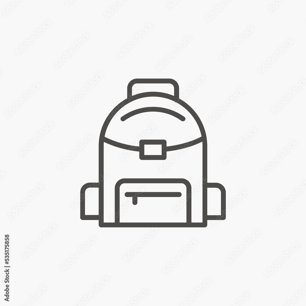 School bag, backpack, education icon vector symbol on grey background School bag, backpack, education icon vector symbol on grey background