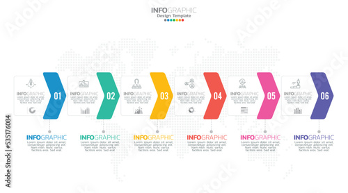 Timeline infographic vector with 6 steps can be used for workflow layout diagram annual report web design.