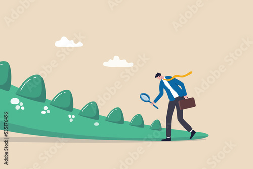 Long tail marketing selling product in niche market, SEO strategy or marketing strategy to focus on specific keywords concept, businessman marketer with magnifying glass analyze weird long tail. © Nuthawut